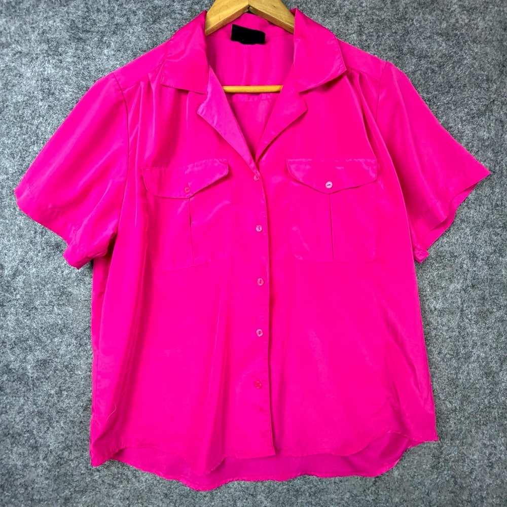 David Matthew Office‎ Blouse Womens Pink Dopamine Camp Collar Pleated Button Up